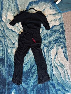 RAGA Black Textured Jumpsuit with Drawstring Waist